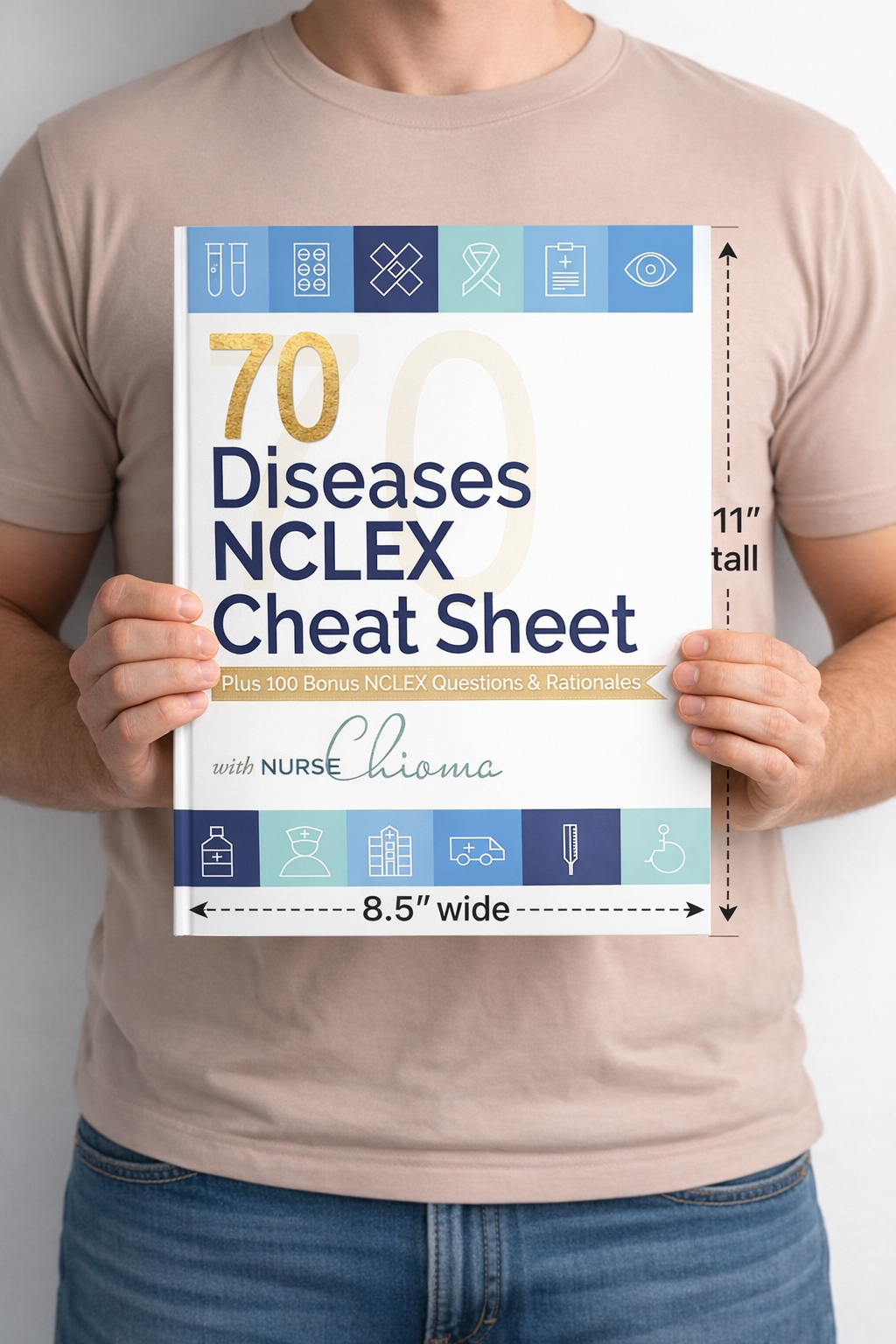 70 Diseases & Conditions NCLEX® Cheat Sheet Book + 100 Bonus Practice Questions- Black and White Interior