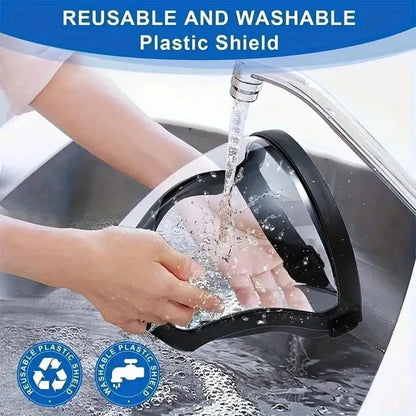 Adjustable durable plastic transparent face mask, suitable for work, kitchen, and outdoor use