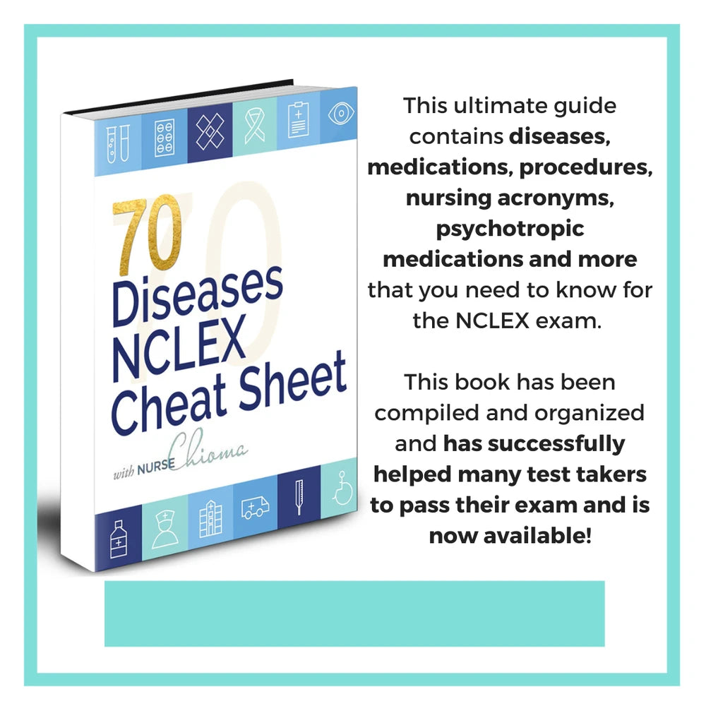 70 Diseases & Conditions NCLEX Cheat Sheet Book (100 Practice Questions) Color Edition + AUDIO COURSE