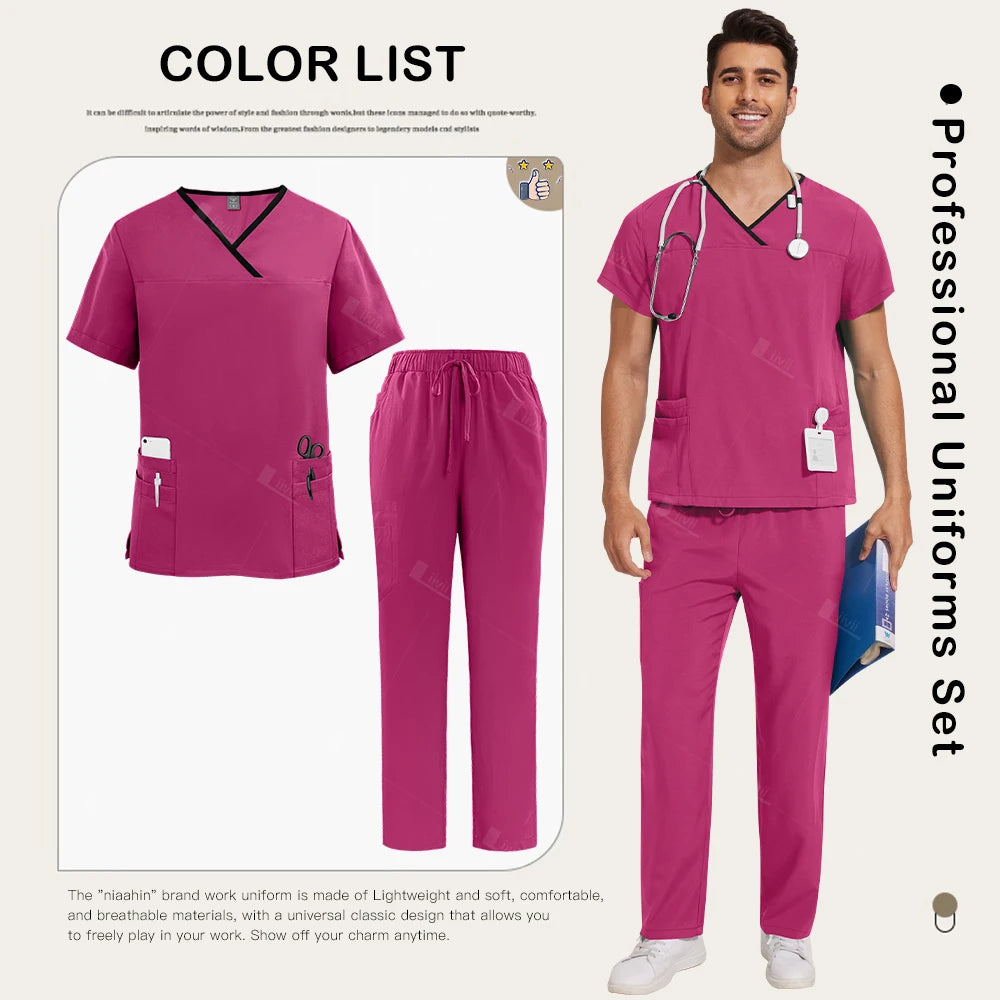 Surgical Uniforms Lab Workwear Clothes Nurse Scrubs Set Men Nurse Accessories Medical Uniform Surgical Dental Clinical Top Pants