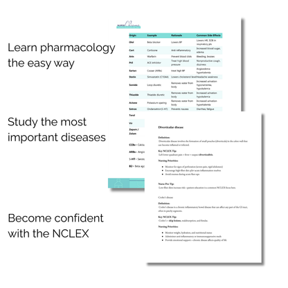 The 70 Diseases and Conditions NCLEX Cheat Sheet -Digital Email Download