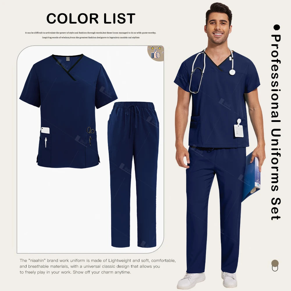 Surgical Uniforms Lab Workwear Clothes Nurse Scrubs Set Men Nurse Accessories Medical Uniform Surgical Dental Clinical Top Pants
