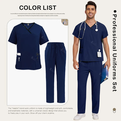 Surgical Uniforms Lab Workwear Clothes Nurse Scrubs Set Men Nurse Accessories Medical Uniform Surgical Dental Clinical Top Pants