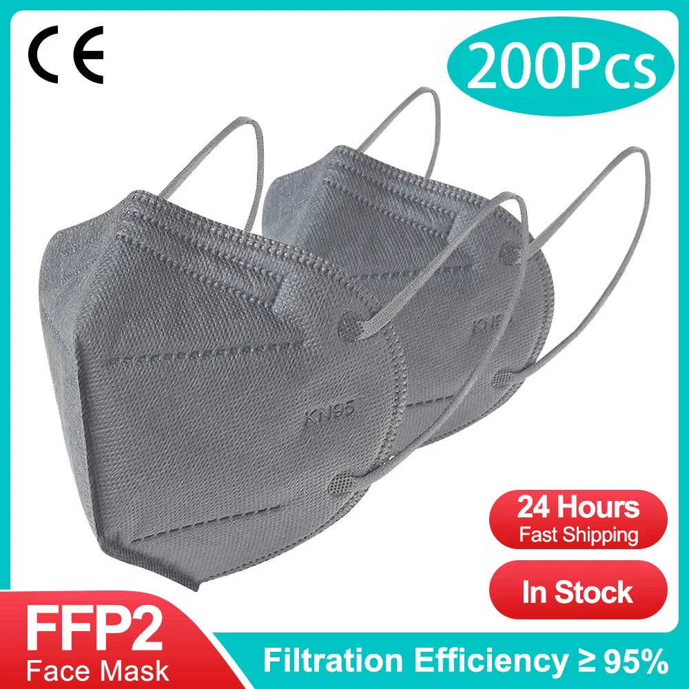 10-200pcs ffp2mask Black kn95 mascarillas negra Adults 5 Layers fpp2 approved kn95 CE Respirator Face Mask ffp2reutilizable ffp3