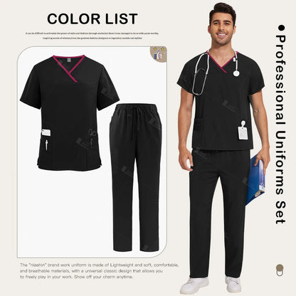 Surgical Uniforms Lab Workwear Clothes Nurse Scrubs Set Men Nurse Accessories Medical Uniform Surgical Dental Clinical Top Pants