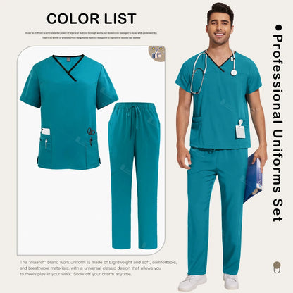 Surgical Uniforms Lab Workwear Clothes Nurse Scrubs Set Men Nurse Accessories Medical Uniform Surgical Dental Clinical Top Pants