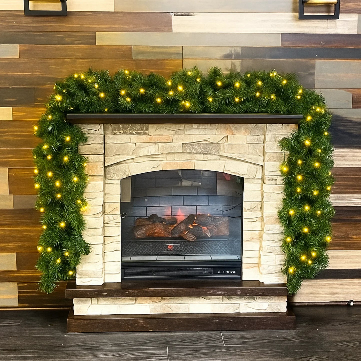Green Garland with Warm White Lights |  99'X 8"