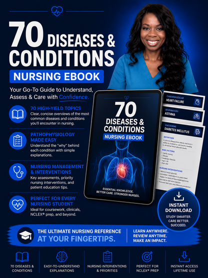 The 70 Diseases and Conditions NCLEX Cheat Sheet -Digital Email Download