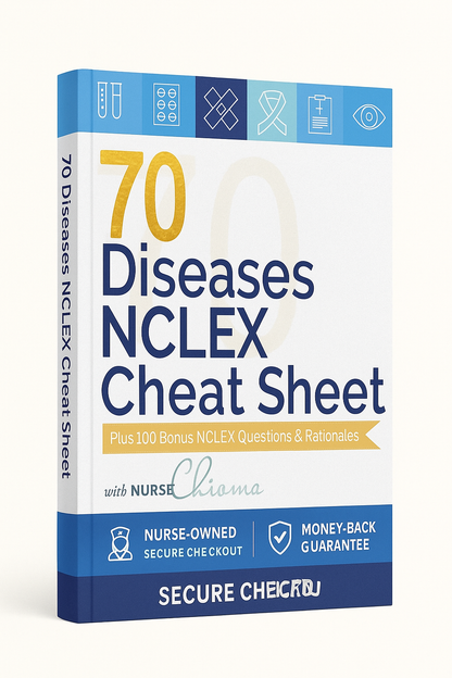 70 Diseases & Conditions NCLEX® Cheat Sheet Book + 100 Bonus Practice Questions- Black and White Interior