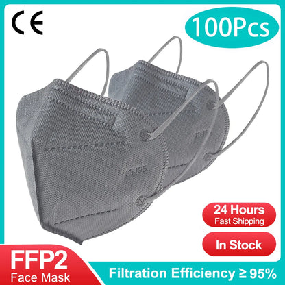 10-200pcs ffp2mask Black kn95 mascarillas negra Adults 5 Layers fpp2 approved kn95 CE Respirator Face Mask ffp2reutilizable ffp3