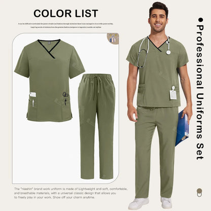 Surgical Uniforms Lab Workwear Clothes Nurse Scrubs Set Men Nurse Accessories Medical Uniform Surgical Dental Clinical Top Pants
