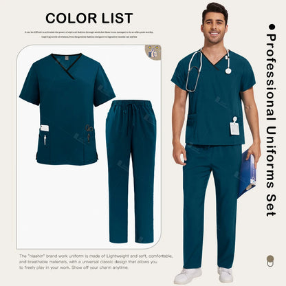 Surgical Uniforms Lab Workwear Clothes Nurse Scrubs Set Men Nurse Accessories Medical Uniform Surgical Dental Clinical Top Pants