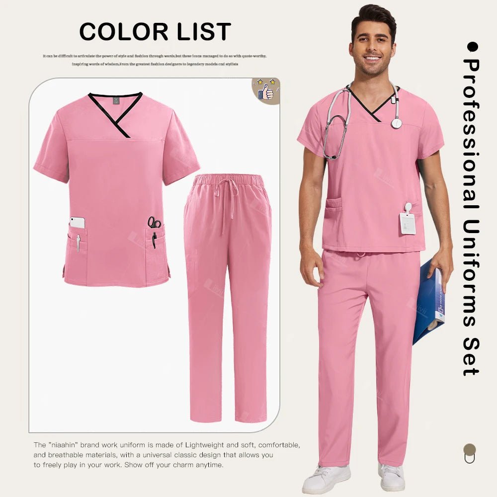 Surgical Uniforms Lab Workwear Clothes Nurse Scrubs Set Men Nurse Accessories Medical Uniform Surgical Dental Clinical Top Pants
