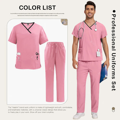 Surgical Uniforms Lab Workwear Clothes Nurse Scrubs Set Men Nurse Accessories Medical Uniform Surgical Dental Clinical Top Pants