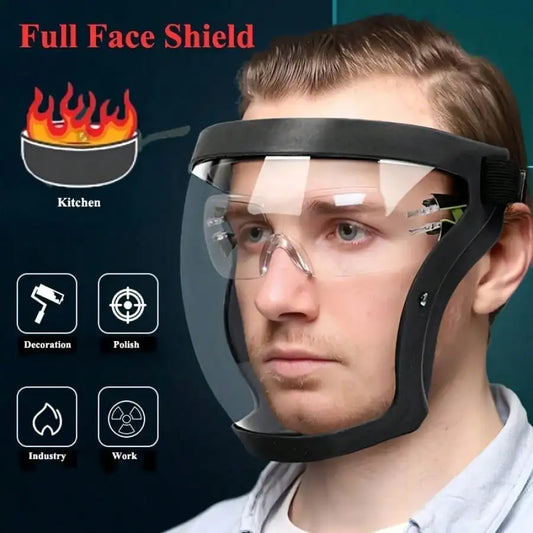 Adjustable durable plastic transparent face mask, suitable for work, kitchen, and outdoor use