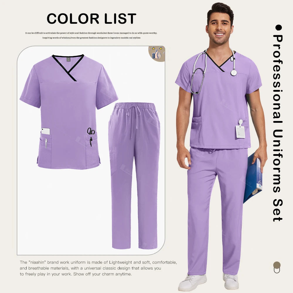 Surgical Uniforms Lab Workwear Clothes Nurse Scrubs Set Men Nurse Accessories Medical Uniform Surgical Dental Clinical Top Pants