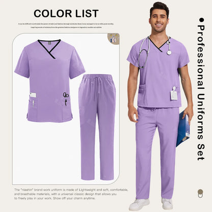 Surgical Uniforms Lab Workwear Clothes Nurse Scrubs Set Men Nurse Accessories Medical Uniform Surgical Dental Clinical Top Pants