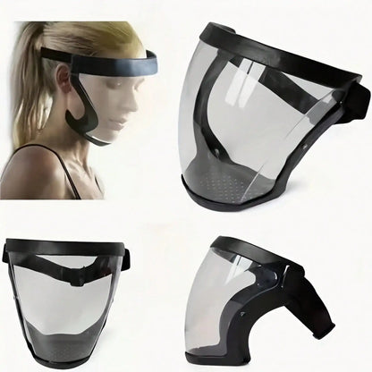 Adjustable durable plastic transparent face mask, suitable for work, kitchen, and outdoor use
